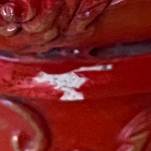 RARE! Vtg Ornate Red Plaster Shoe Planter Frilly Black Bow, Roses & Gold Accents - Picture 14 of 15